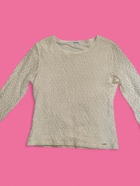 Calvin Klein Cream Lace Long Sleeve Scoop Neck Top